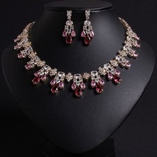 Wedding Bridal  CZ Crystal Jewelry Set Zirconia Necklace Earrings Set