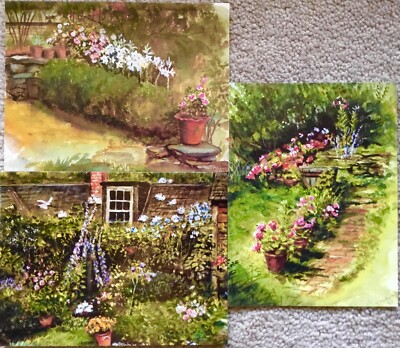 3 MINT different Tasha Tudor Vintage Garden Path Greeting Cards with Envelopes
