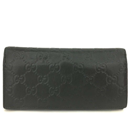 GUCCI Ssima GG Logo Leather Long Bifold Wallet Black/2BD1387