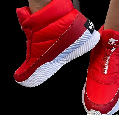 Sorel Womens Out N About III Puffy Zip Sneaker Boot In Navy, Red