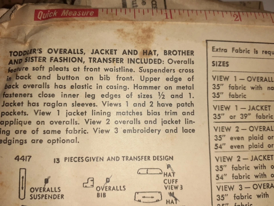 Mono con tirantes Simplicity 4417 chaqueta sombrero patrón de costura 6M 1/2 de colección hermano hermana Foto 4 de 4