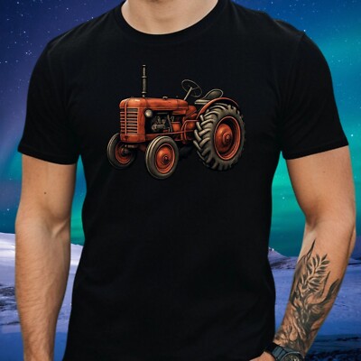 Mens Classic Tractor Motif Cotton T-Shirt Size XS to 5XL