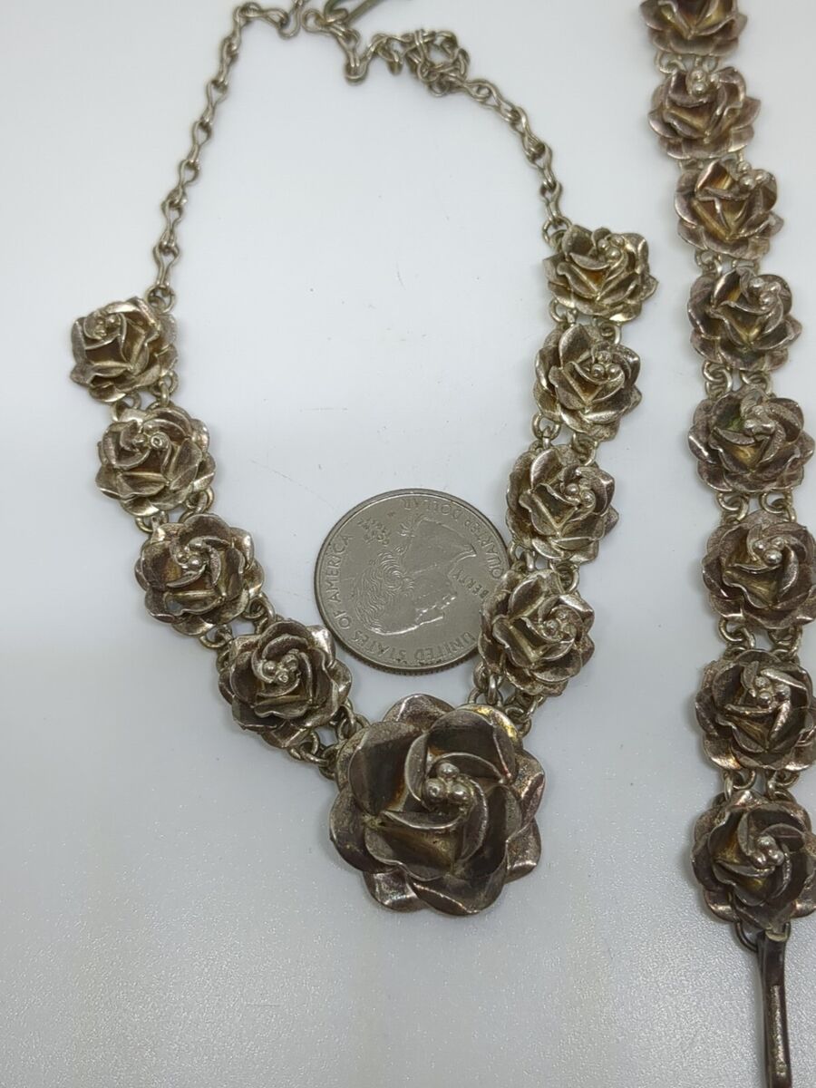 Vintage Sterling Silver 925 Rose Necklace 16 Vintage Sterling Silver 925 Rose Necklace 16