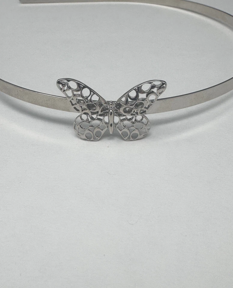 Coach Vintage Signature C Perforated Pierce Logo Silver Butterfly Headband Tiara - Image 2 of 3