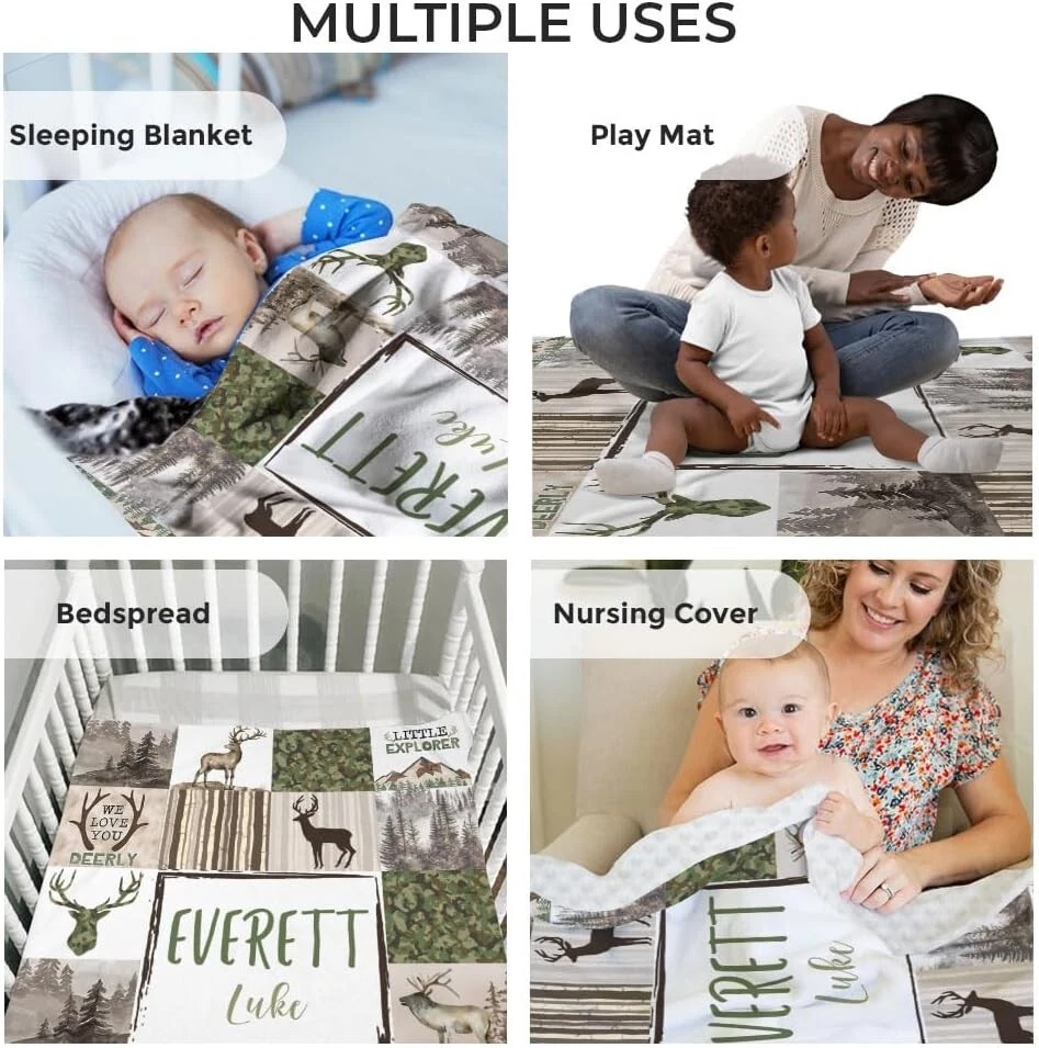 Manta de bebé Woodland personalizada con respaldo punteado de doble capa para niños Ver4 Foto 3 de 3