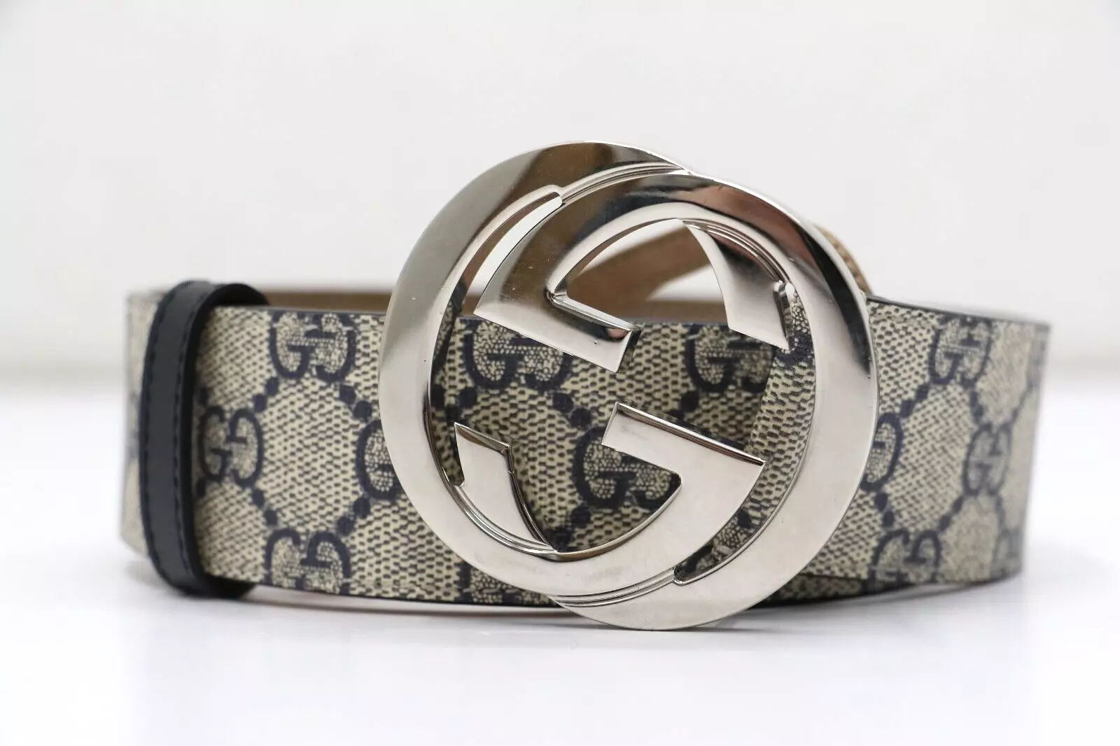 Ceinture GUCCI bleu et beige GG Marmont 411924 taille 90/36 US