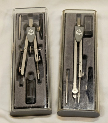 WH Smith Technical Drawing Compass Set, Two Sets in Case Perfect Condition