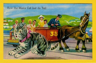 Isle of Man Postkarte - Wie die Manx Katze ihren Schwanz verlor - Pferdebahn 38 - Lachs