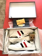 Brand New Thom Browne Mens Classic White Brogued Canvas Sneakers. 42/9