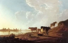 Oil painting aelbert cuyp - river scene with milking woman hand painted canvas