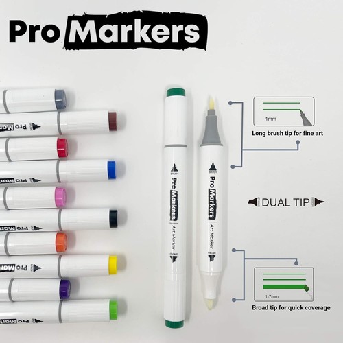 Alcohol Ink Pro Markers Set 60 Dual Tip Art Pens – Brush & Chisel Tips for Drawi - Picture 6 of 7