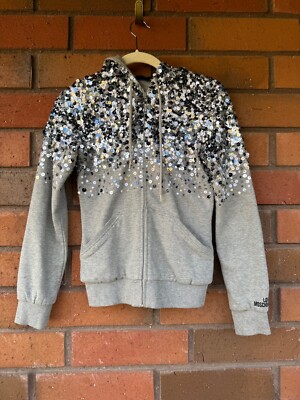 Love Moschino Sequined Jacket Full Zip with Hood | Gray | Womens Size 2