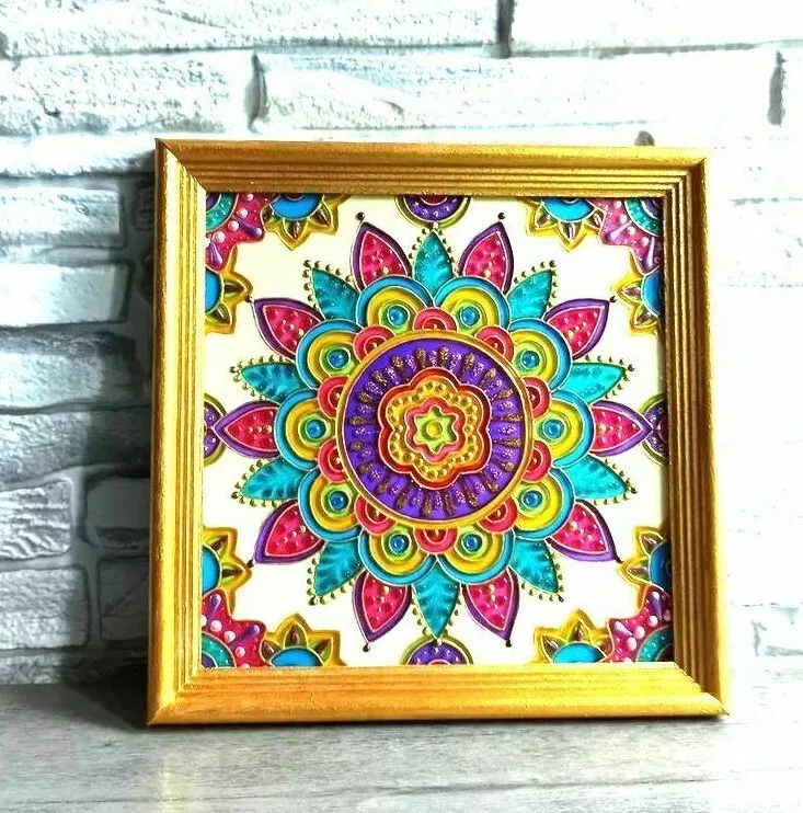 Mandala painting on glass Yoga art Handmade Boho Decor Zen Wall Art  Zentangle