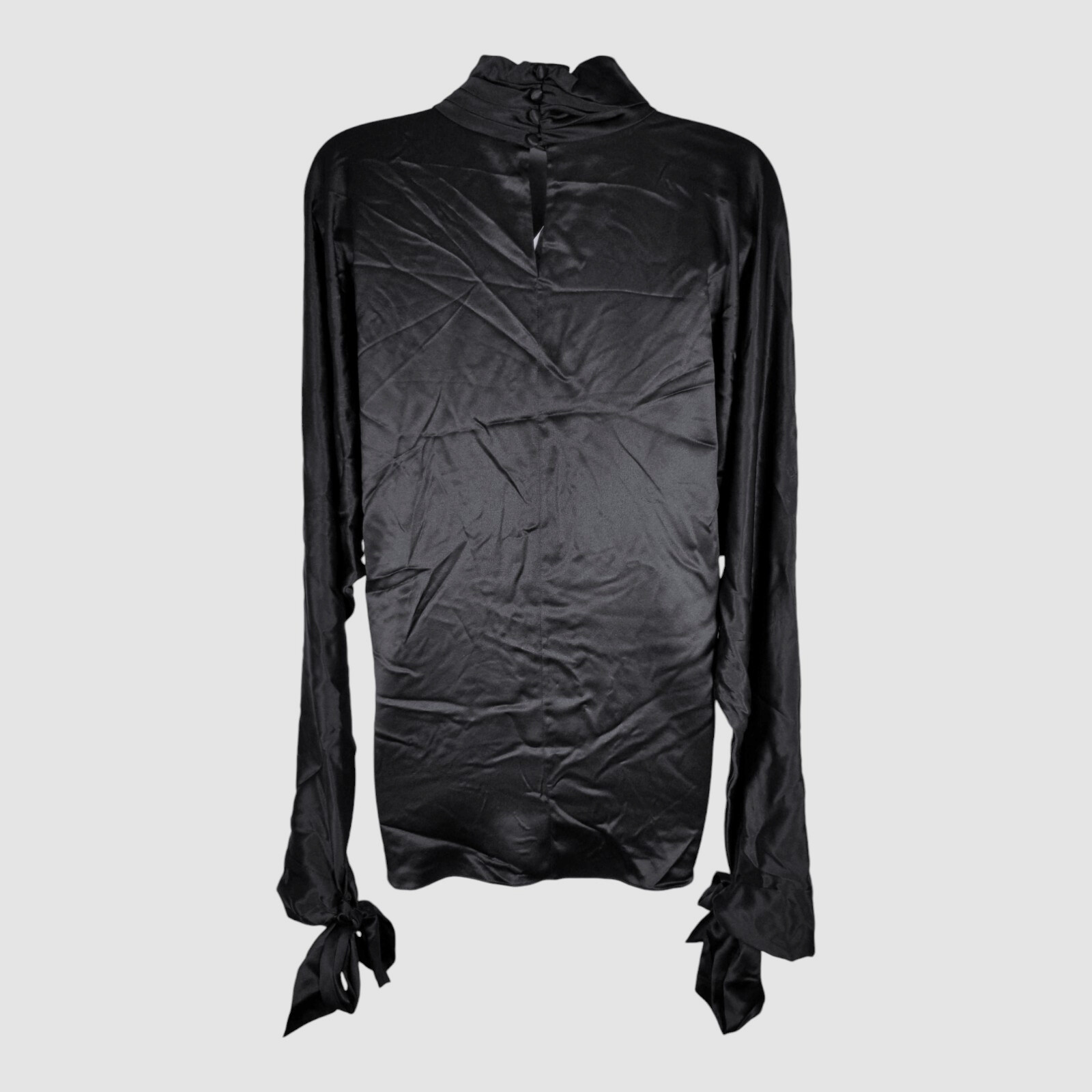 Camicia blusa Saint Laurent donna seta nera manica lunga collo alto taglia 40