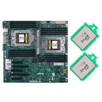 Supermicro H11DSI-NT motherboard + 2x AMD EPYC 7532 32 cores CPU, Up to 3.3GHz