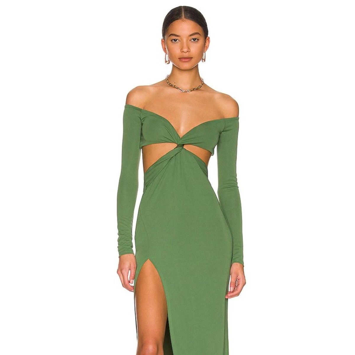 blue cut out back dress Royal Gold Ring Sleeveless Slit size:FR 50 stylish feminine Strappy Plunge Double Split 100% Polyester Lining
