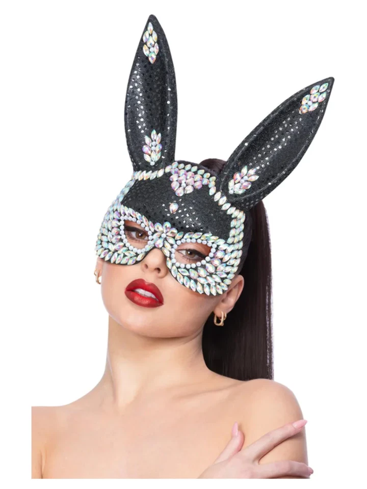 Fever Schwarz Schmuck Pailletten Hase Maske Damen Sexy Häschen Kostüm Maske - Bild 1 von 1