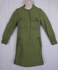 J CREW Military Green Long Sleeve Shirt Dress ~Collarless-Zippered Pockets~ 000