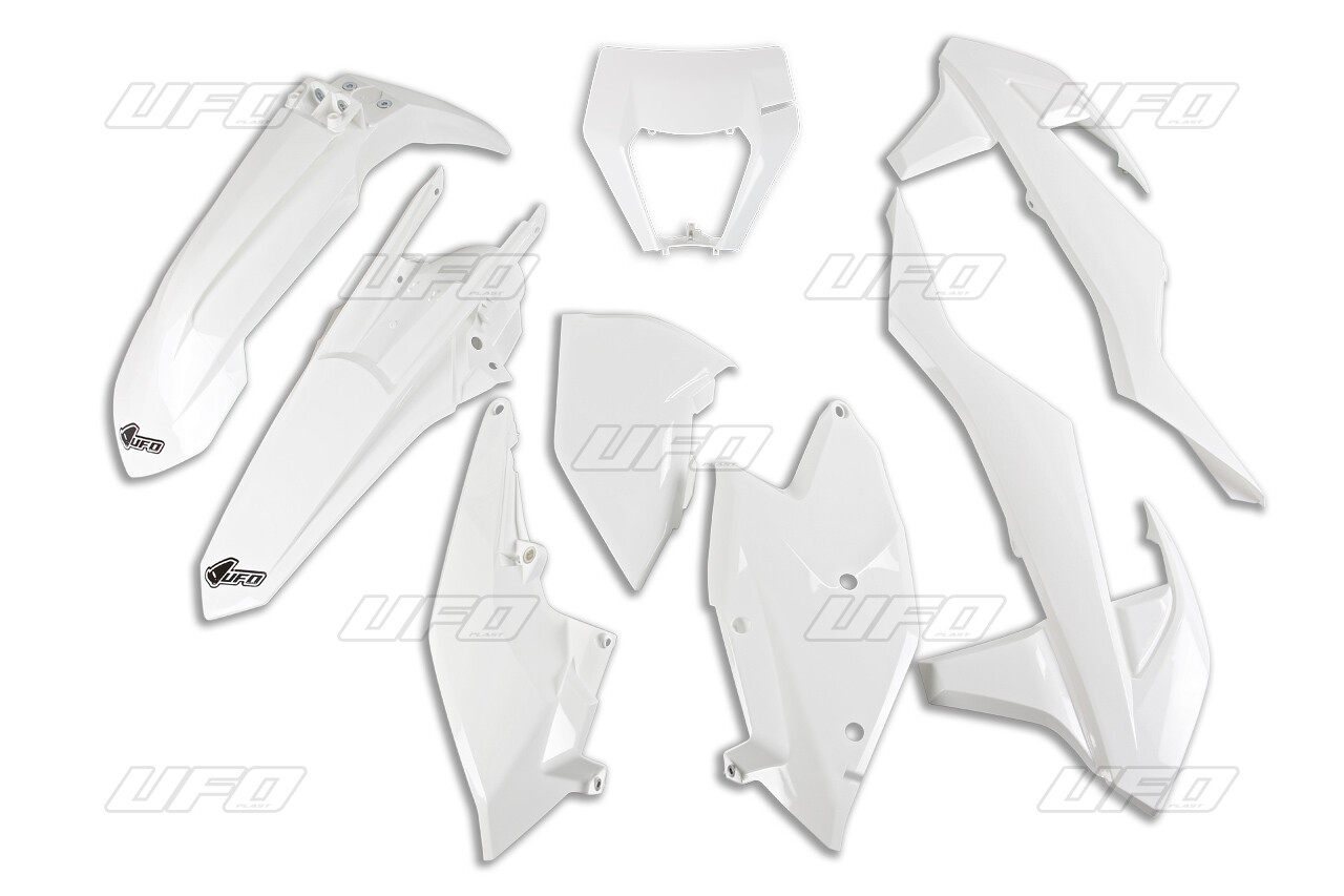 Carénage UFO Premium KTM EXC/EXCF 2017-2019 blanc avec plaque phare