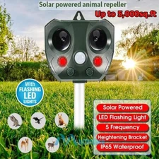 Solar Ultrasonic Animal Repeller LED Loud Sound Alarm Bird Cat Mice Deer Sensor