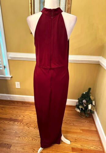 Venus Burgundy Halter Razorback Maxi with Tulip Hem LIned to Knee Large - Picture 3 of 5