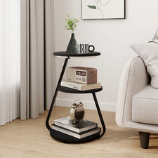 3-Tier Sofa Side Table LED Lighted Bedside Living Room End Table with Storage