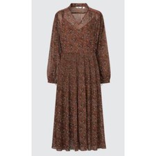 Uniqlo Pleated Chiffon Paisley Dress Size L