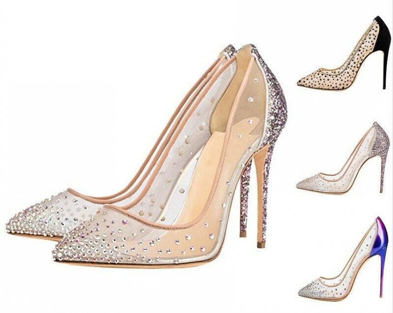 Wedding Women Limited price sale Sequins Rhinestones Mesh Popular brand St Heels High Toe Pointed