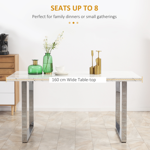 Elegant Marble-Effect Rectangular Dining Table for 6-8 People - 160 cm - Picture 4 of 18