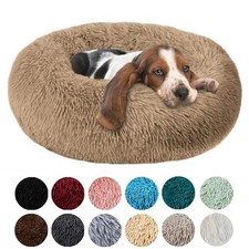 Round Plush Dog Bed Calming Donut Pet Bed Soft Fluffy Cat Cushion Washable