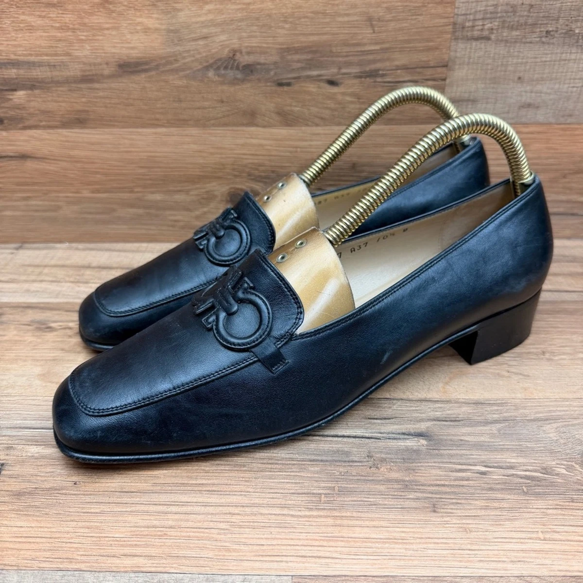 NEW Salvatore Ferragamo Gancini square-toe black leather gold tone loafers dress NEW Salvatore Ferragamo Gancini square-toe black leather  main image 2