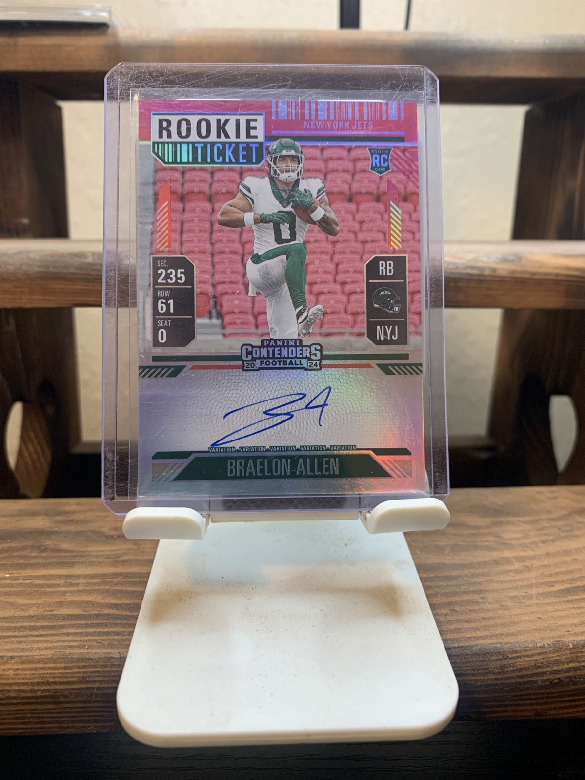 2024 Panini Contenders Braelon Allen Rookie Ticket Auto Red Zone FOTL Jets
