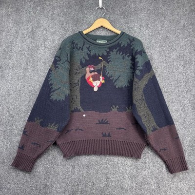 VINTAGE Campus Green Brown Embroidered Golf Pullover Sweater Men s L Novelty