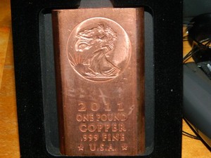 2011-walking liberty Eagle Design One Pound 1 Lb Copper 16 oz .999 Bar USA