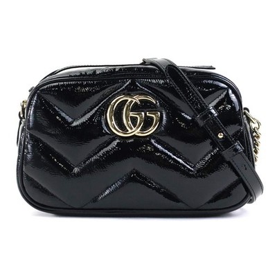 Auth GUCCI GG Marmont Crossbody Shoulder Bag Black/Gold