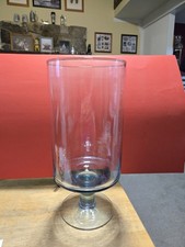 Footed Clear Hand-Blown Glass Hurricane Candle Holder