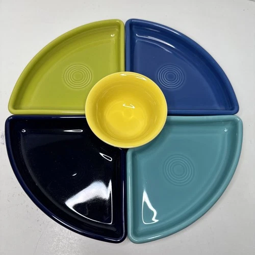 Fiesta 5-Piece Entertaining Set Cool Colors 12.5" Trays & Bowl EUC