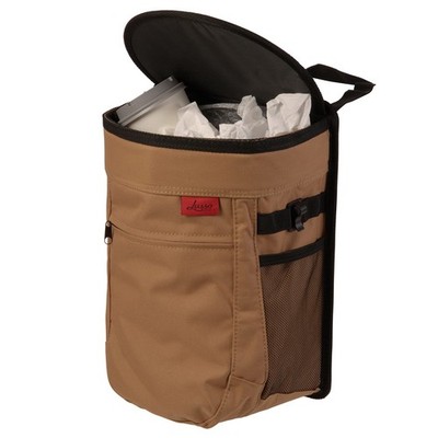 Tan 2.5 Gallon Spill Proof Car Trash Can Hanging Garbage Bin Leak Proof Lid
