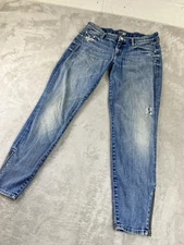 MOTHER Jeans Womens 29 Blue The Looker Ankle Zip Graffiti Girl Skinny Denim USA