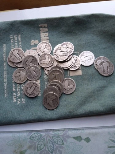 Standing Liberty Quarter 25c Lot of 30. Silver Coins