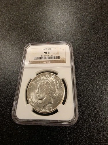1922-S Peace Dollar $1, NGC MS 61, San Francisco Mint, 90% Silver