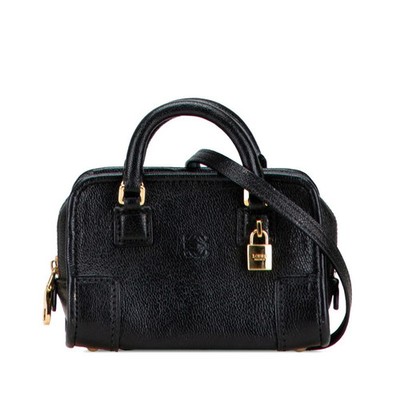 LOEWE Anagram Amazona Micro Mini Handbag Shoulder Bag 2Way Black Leather