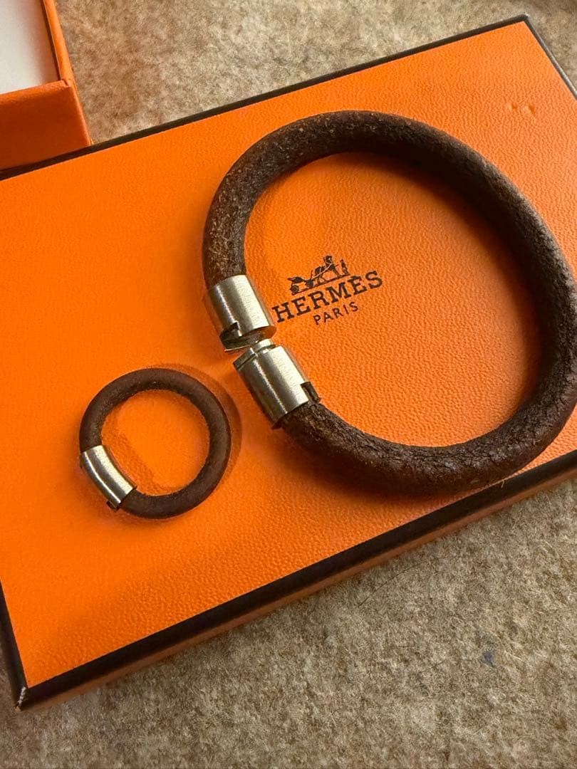 Hermes Iota Bracelet Ring Set Leather Brown 6.3in Pre-owned thumbnail 4