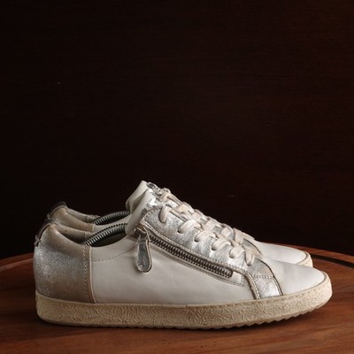 Paul Green Sneakers Womens SZ UK 5.5 US 8 White Silver Leather Modern Low Shoes