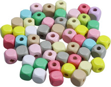 100PCS 10X10Mm Mixed Colors Cube Wood Spacer Bead, Large Hole Natural Wooden Loo