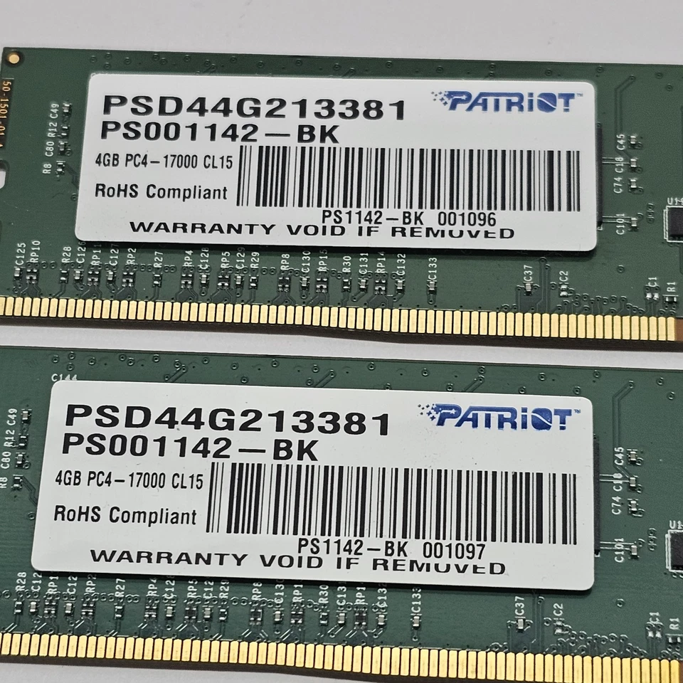 Patriot PSD44G213381 2x 4GB PC4-17000 213MHz Cl 15 1.2v (2 Pcs) Used Good Cond. - Image 2 of 3
