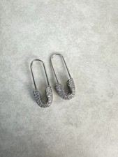 Silver Plated Safety Pin Earrings Crystal Diamante Drop Trendy Stylish Ladies