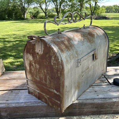Vintage HUGE 1930's Primitive US Mailbox Galvanized Farm Mail Box