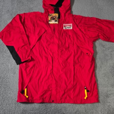 Marlboro Adult L Windbreaker Jacket Red Adventure Team Vintage 1992 NWT Hooded