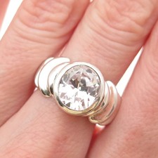 925 Sterling Silver Vintage Oval-Cut C Z Modernist Ring Size 7.25